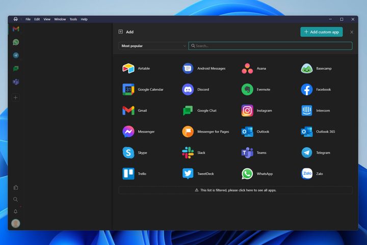 Rambox application options.