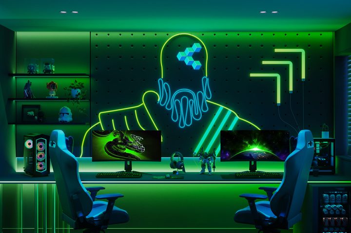 Razer Chroma gaming PCs with Govee lights installed behind them.