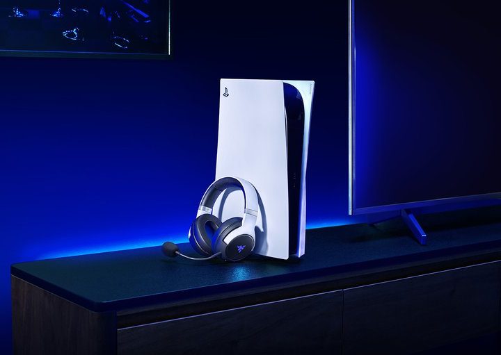 The Razer Kaira Pro sitting next to a PS5 console.