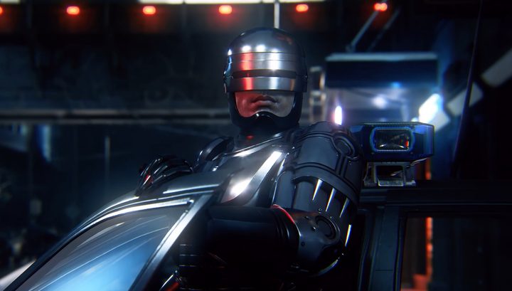 Robocop getting out of a car.