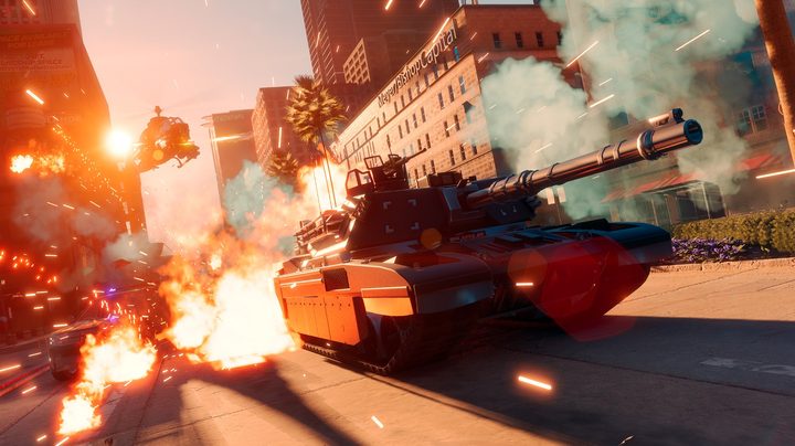 A tank running through the streets in Saints Row.