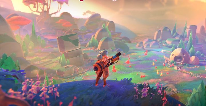 Beatrix LeBeau looks over Rainbow Island in Slime Rancher 2.