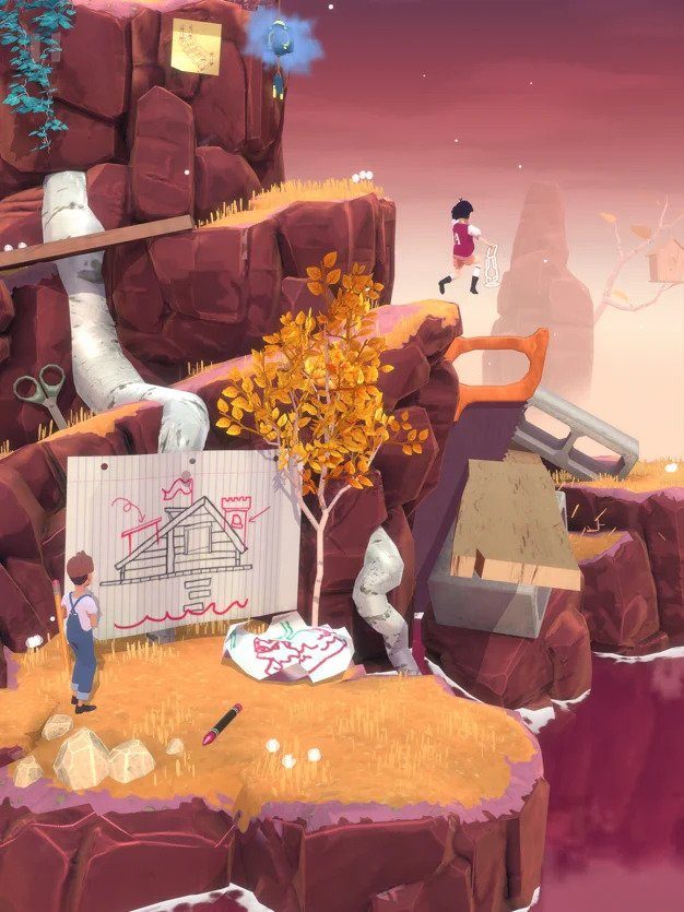 Puzzle solving in a colorful scene from The Gardens Between on iPad.