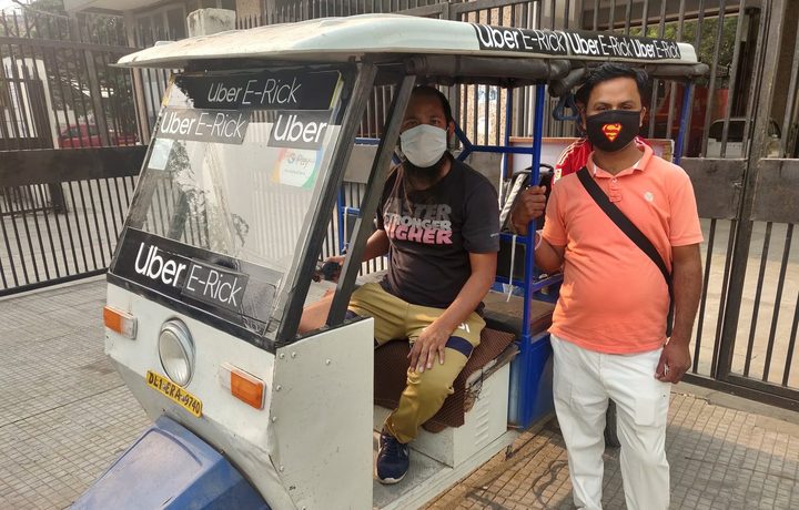 E-rickshaw driver in New Delhi.