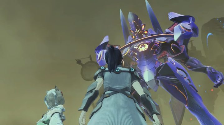 Two characters look up at a fusion.