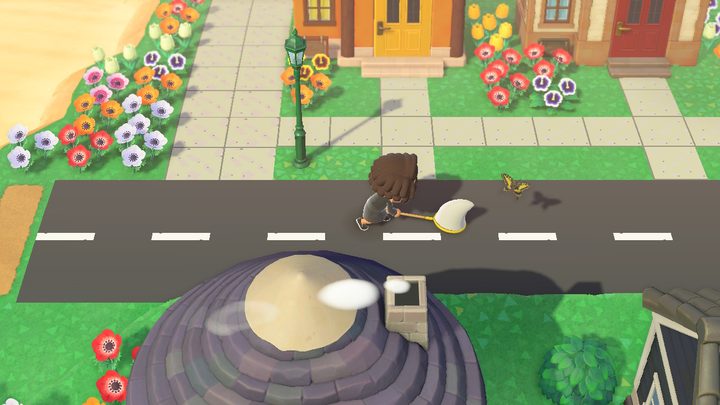 Catching a bug in Animal Crossing: New Horizons.