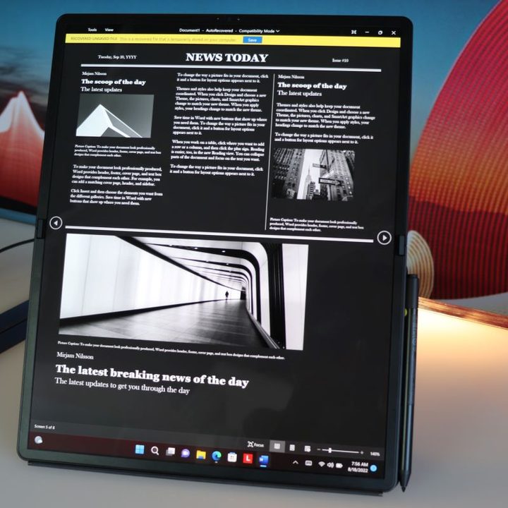 The 2022 ThinkPad X1 Fold in portrait mode.