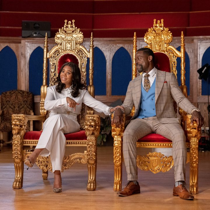 Regina Hall and Sterling K. Brown sit on their thrones in a scene from Honk For Jesus. Save Your Soul.