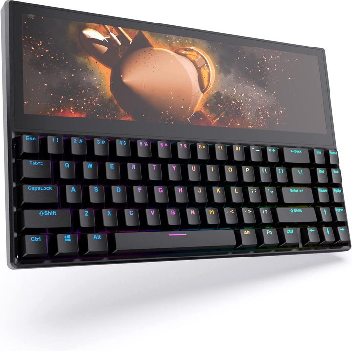 The Ficihp K2 mechanical keyboard with a touchscreen display