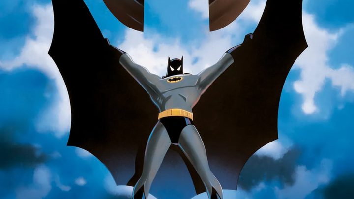 Batman spreading his cape in the Mask of the Phantasm poster.