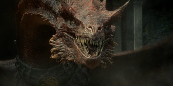 The menacing red dragon Caraxes in House of the Dragon.