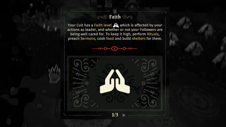 A menu showing the description of Faith in Cult of the Lamb.