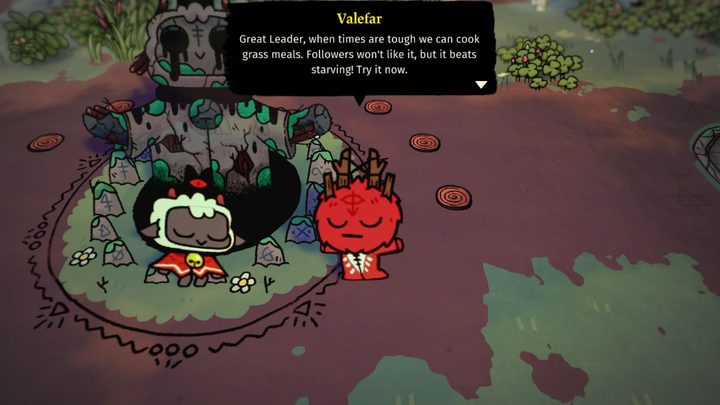 A follower asking a favor in Cult of the Lamb.