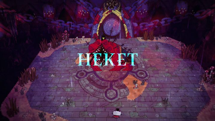 Heket preparing for battle in Cult of the Lamb.