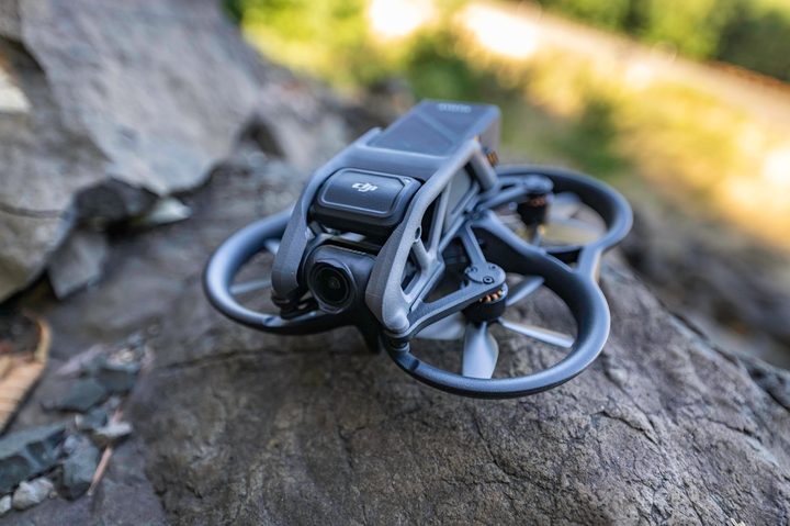 The DJI Avata perched on a boulder.