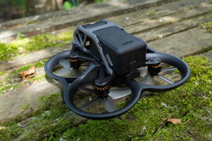 rear view of the DJI Avata on an old picnic table.