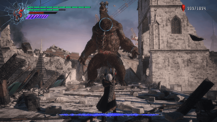 Dante shooting at a giant demon.