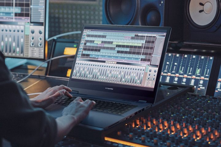 The ExpertBook B6 on a mixing board.