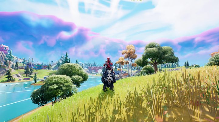 Riding a wolf in Fortnite.