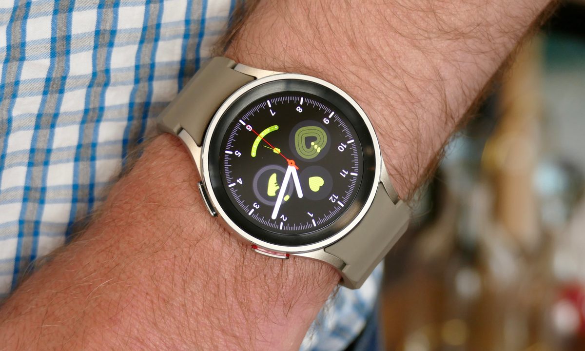 Samsung Galaxy Watch 5 Pro worn on a mans wrist.