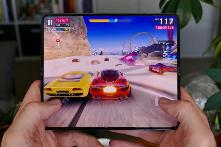 Playing Asphalt 9: Legends on the Galaxy Z Fold 4.