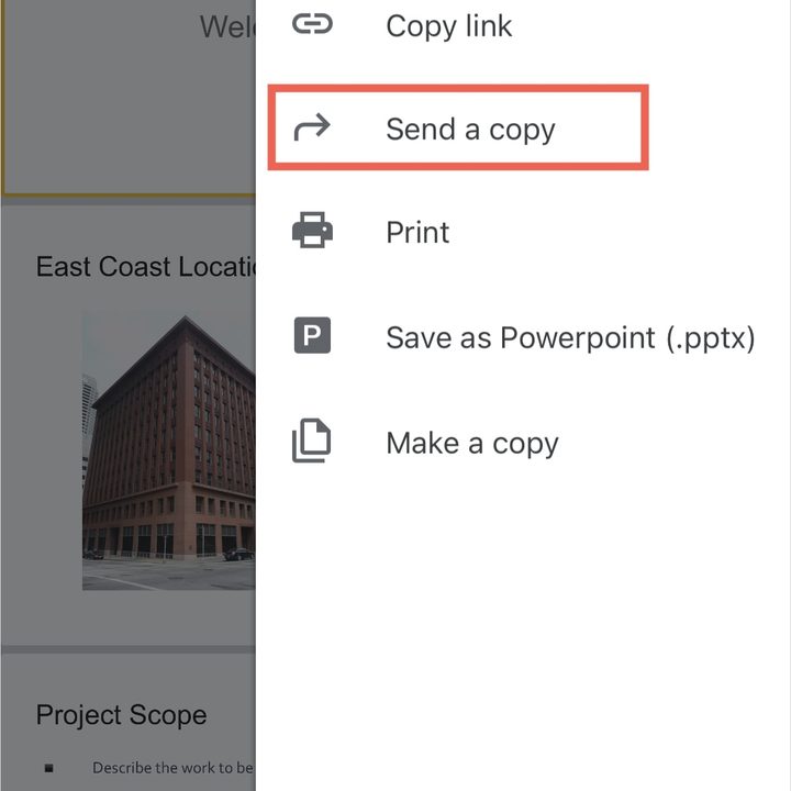 Send a Copy in Google Slides.
