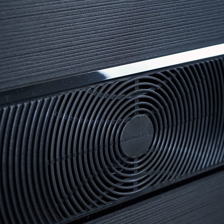 The cover of the in-built subwoofer on the Hisense U8H 4K mini-LED TV.