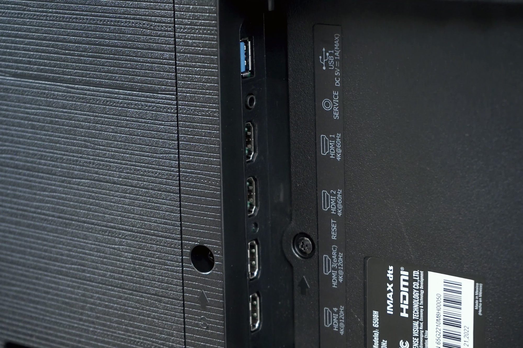 Port selection for the Hisense U8H 4K mini-LED TV.