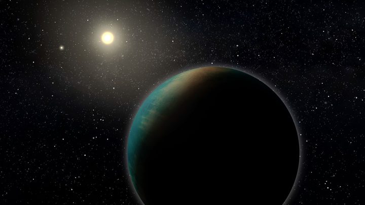 Artistic rendition of the exoplanet TOI-1452 b, a small planet that may be entirely covered in a deep ocean.