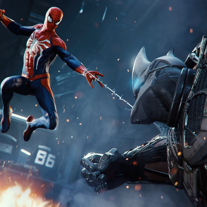 Spider-Man fights the Rhino in Marvel's Spider-Man.