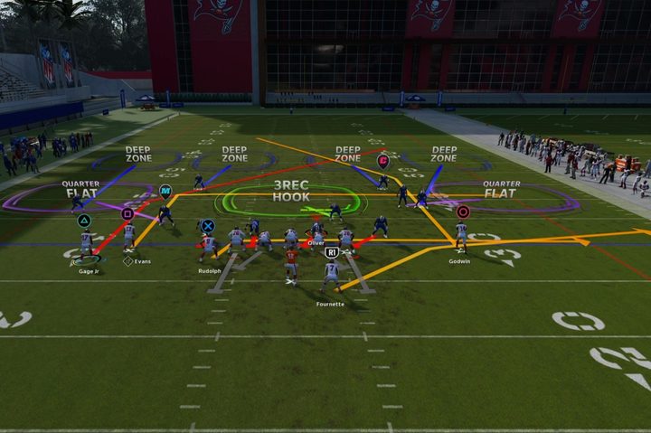 Play art shows a Cover 4 Zone defense in Madden 23.