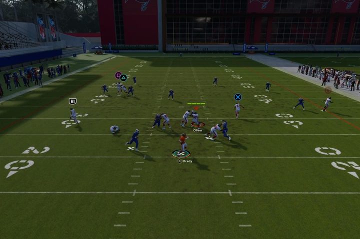 The TE gets wide open on a delayed fade route in Madden 23.