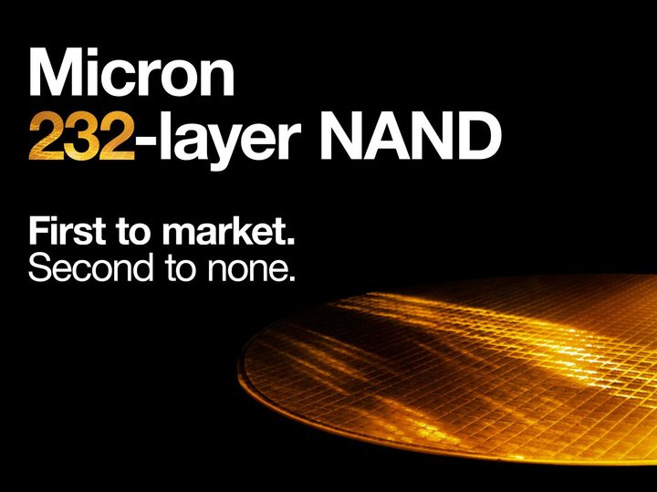 Micron's 232-layer 3D NAND wafer description.