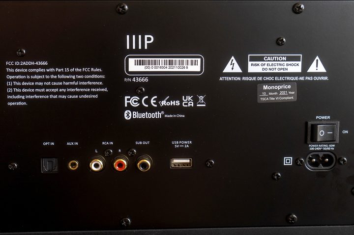 Rear ports of the Monoprice Soundstage 3 Portable.