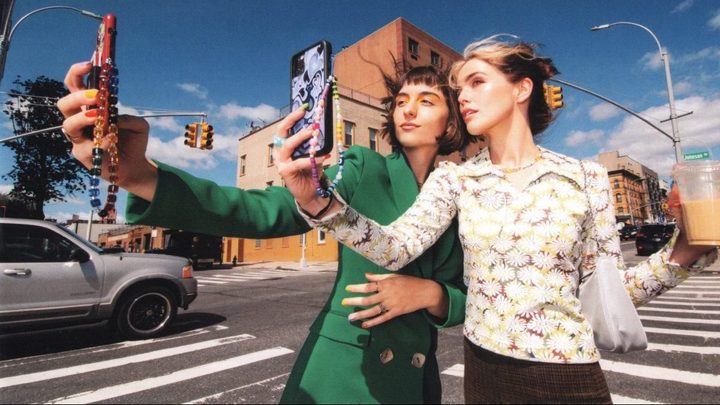 Quinn Shephard and Zoey Deutch pose for a selfie in NYC for Not Okay.