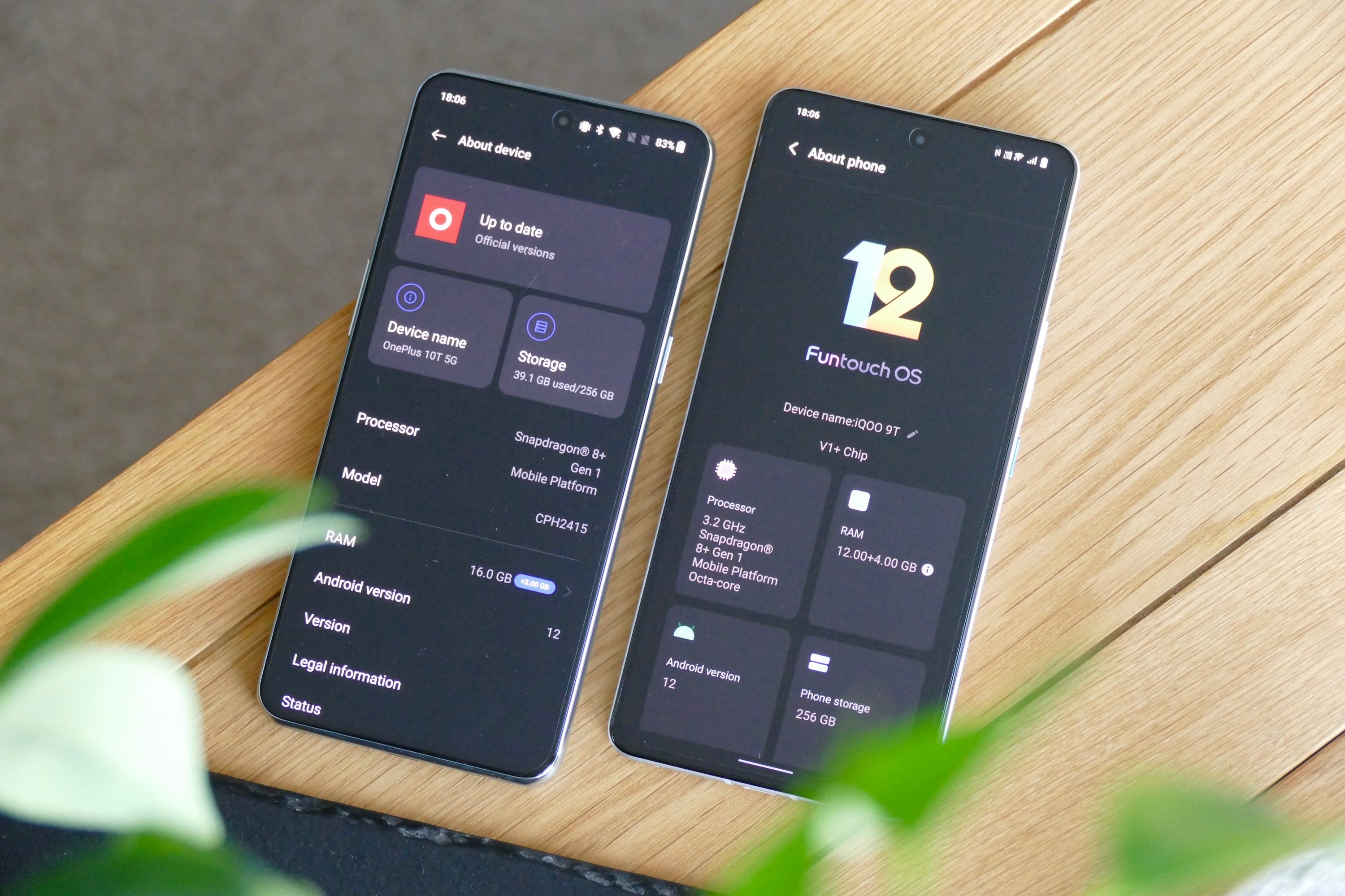 OxygenOS and Funtouch About Device screens.