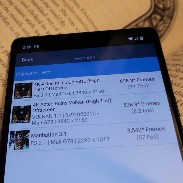 Running GFXBench benchmark test on Pixel 6a.