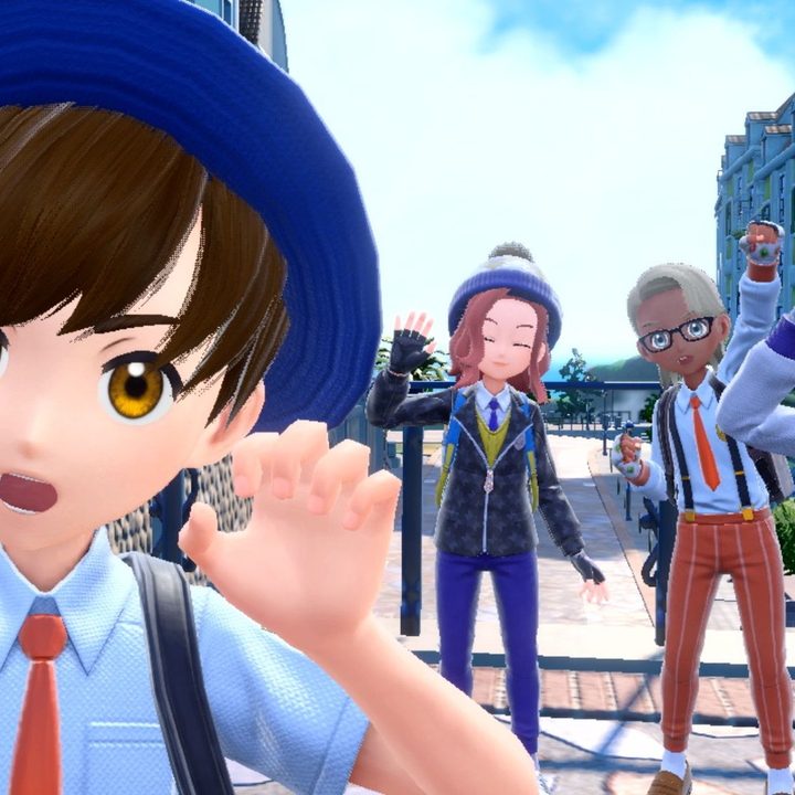 Pokemon students take a selfie in Pokemon Scarlet and Violet.