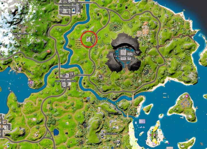Map of northeastern section of island in Fortnite.