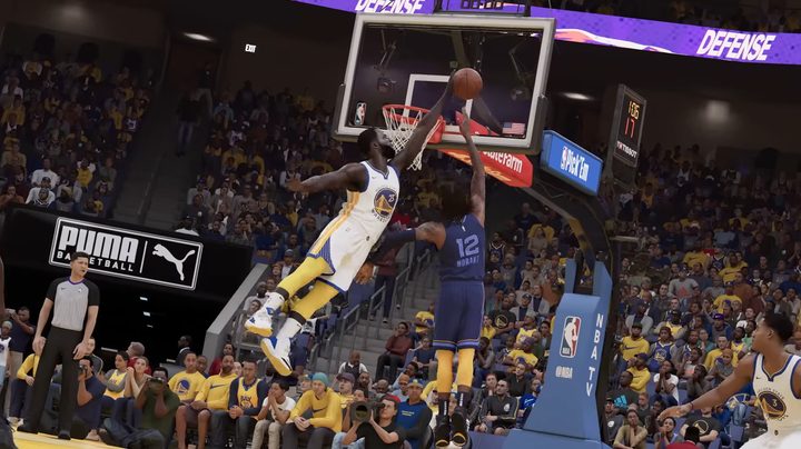 Draymond Green blocks Ja Morant in NBA 2K23.