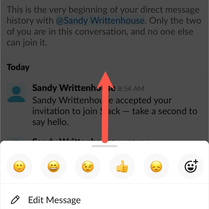Swipe up to display all actions for a Slack message.