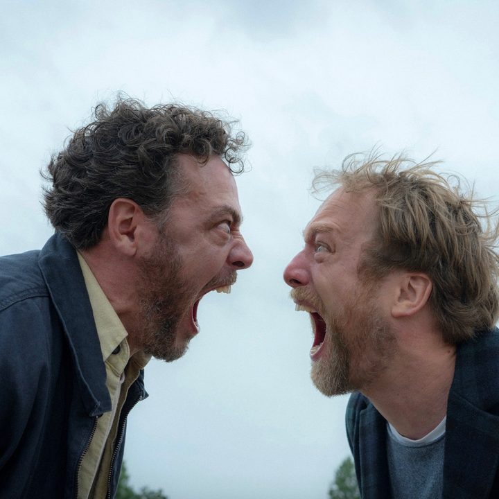 Morten Burian and Fedja van Huet scream at each other from a scene in Speak No Evil.