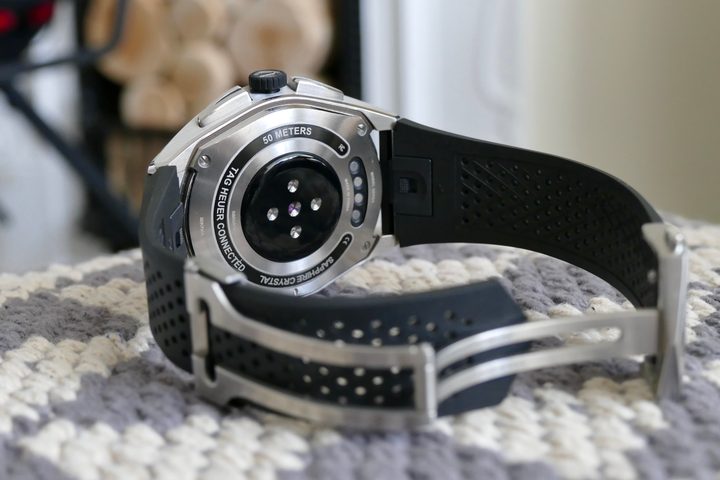 The Tag Heuer Connected Calbre E4 45mm's case back.