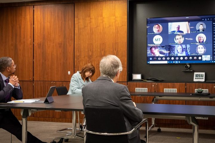 The Welsh public ministers attend a Microsoft Teams meeting.