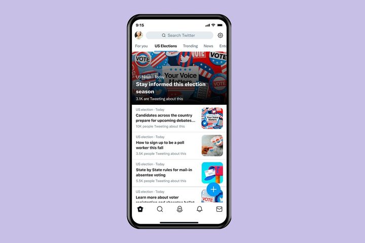 Twitter's mockup of its new elections-related Explore tab.
