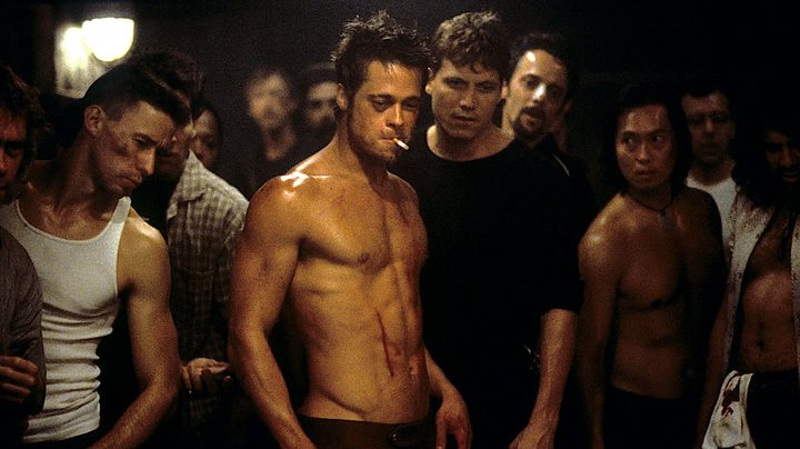 Brad Pitt shirtless in Fight Club.