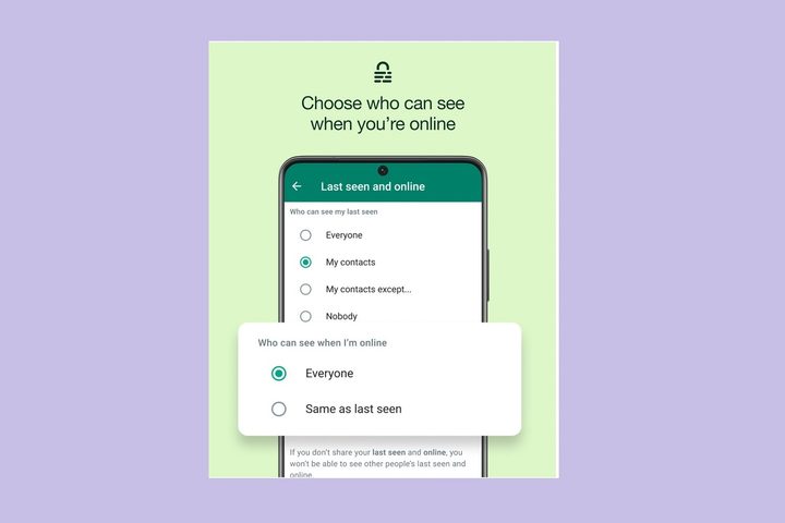 WhatsApp mobile screenshot showing online status privacy feature.