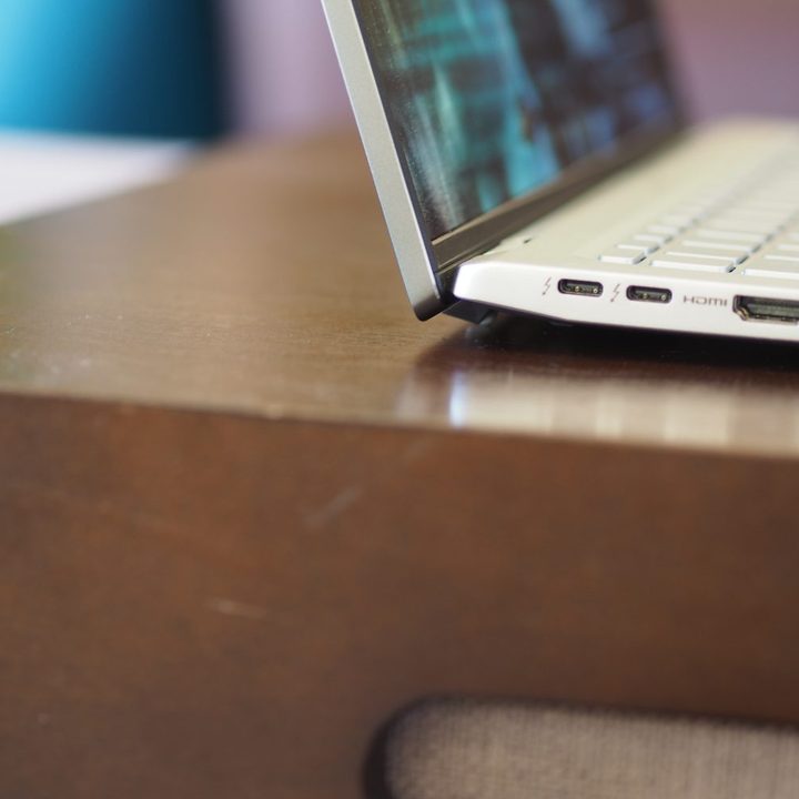 Acer Swift 3 OLED side view showing lid and ports.