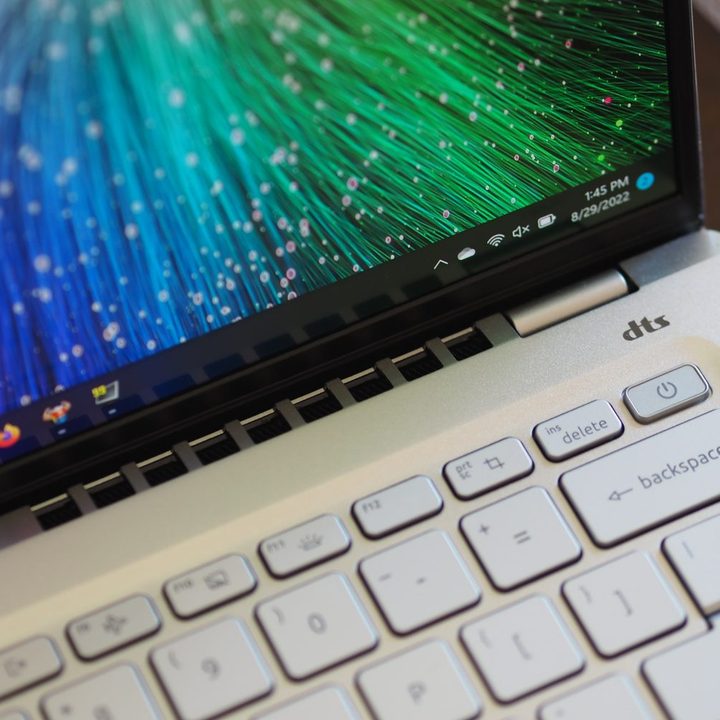 Acer Swift 3 OLED top down view showing power button and vent.
