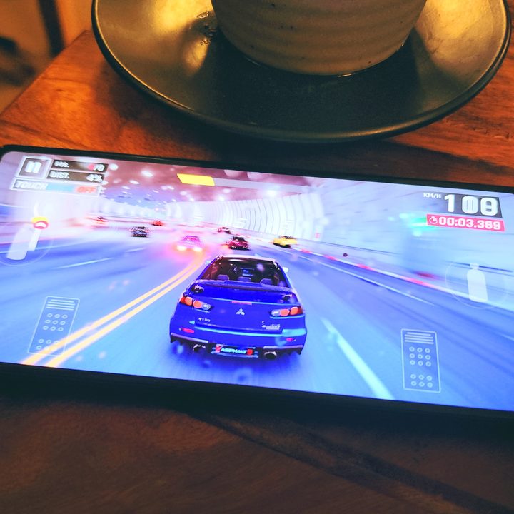 Playing Asphalt 9 on the Pixel 6a.